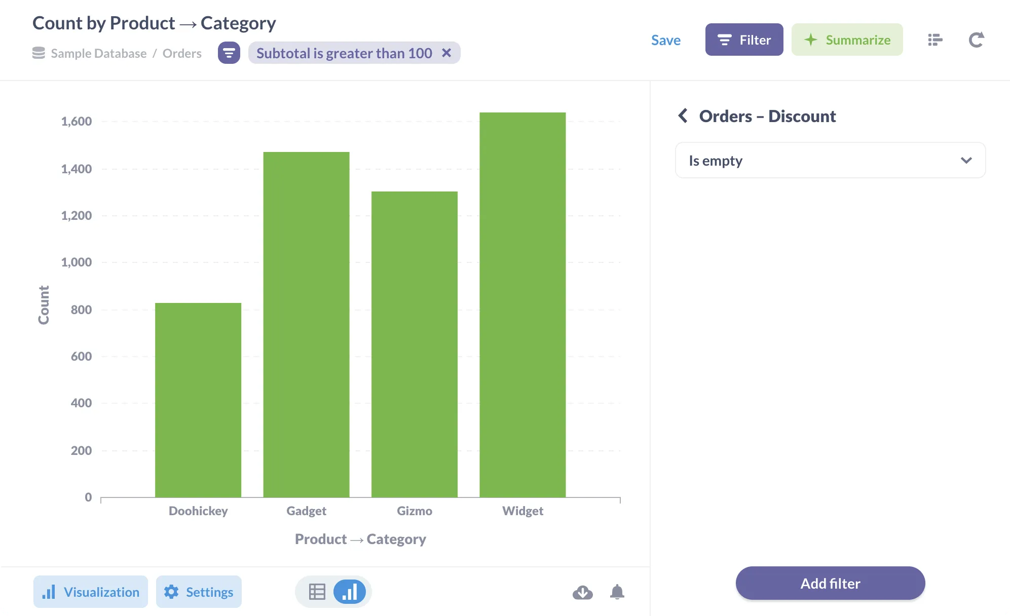 Fig. 2. Adding a second filter while visualizing our data in the query builder.