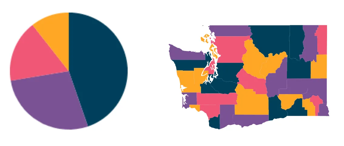 pie chart and a map