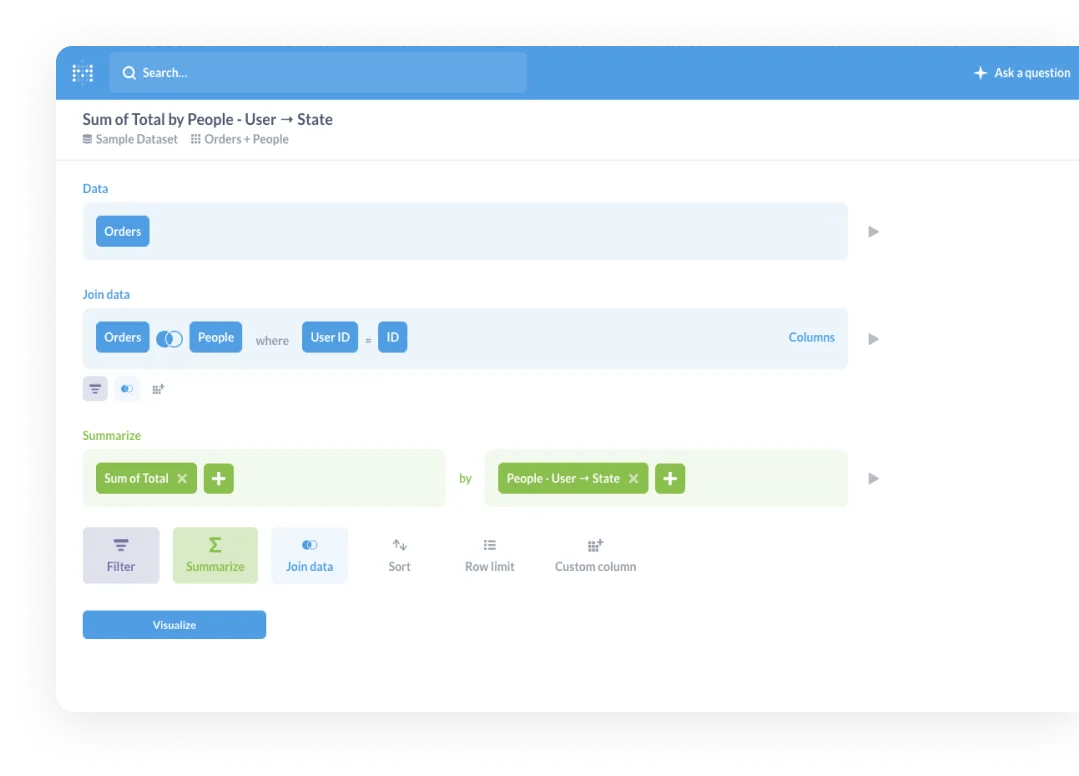 Interface of data to join and filter