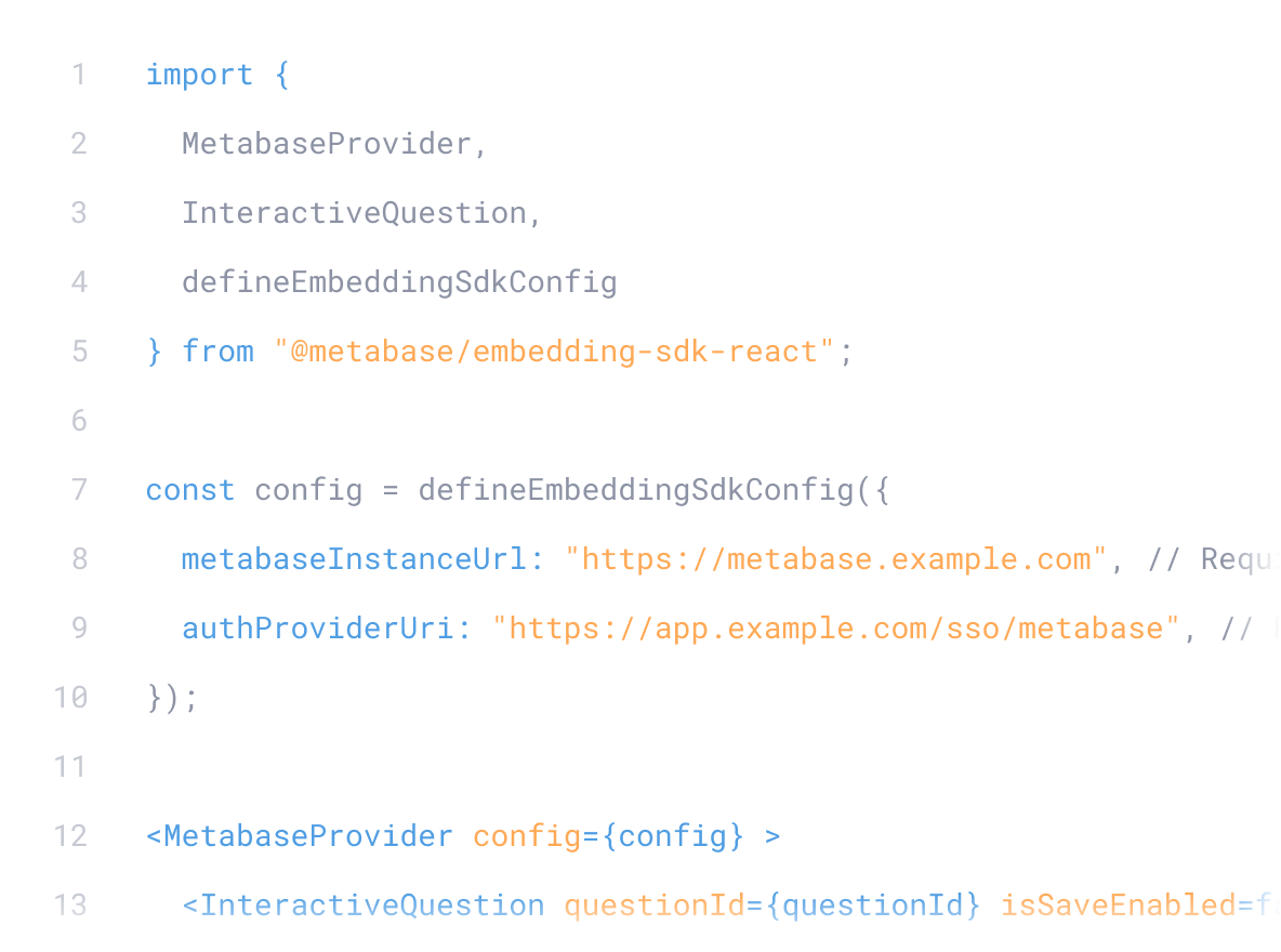 Embedded analytics SDK code example
